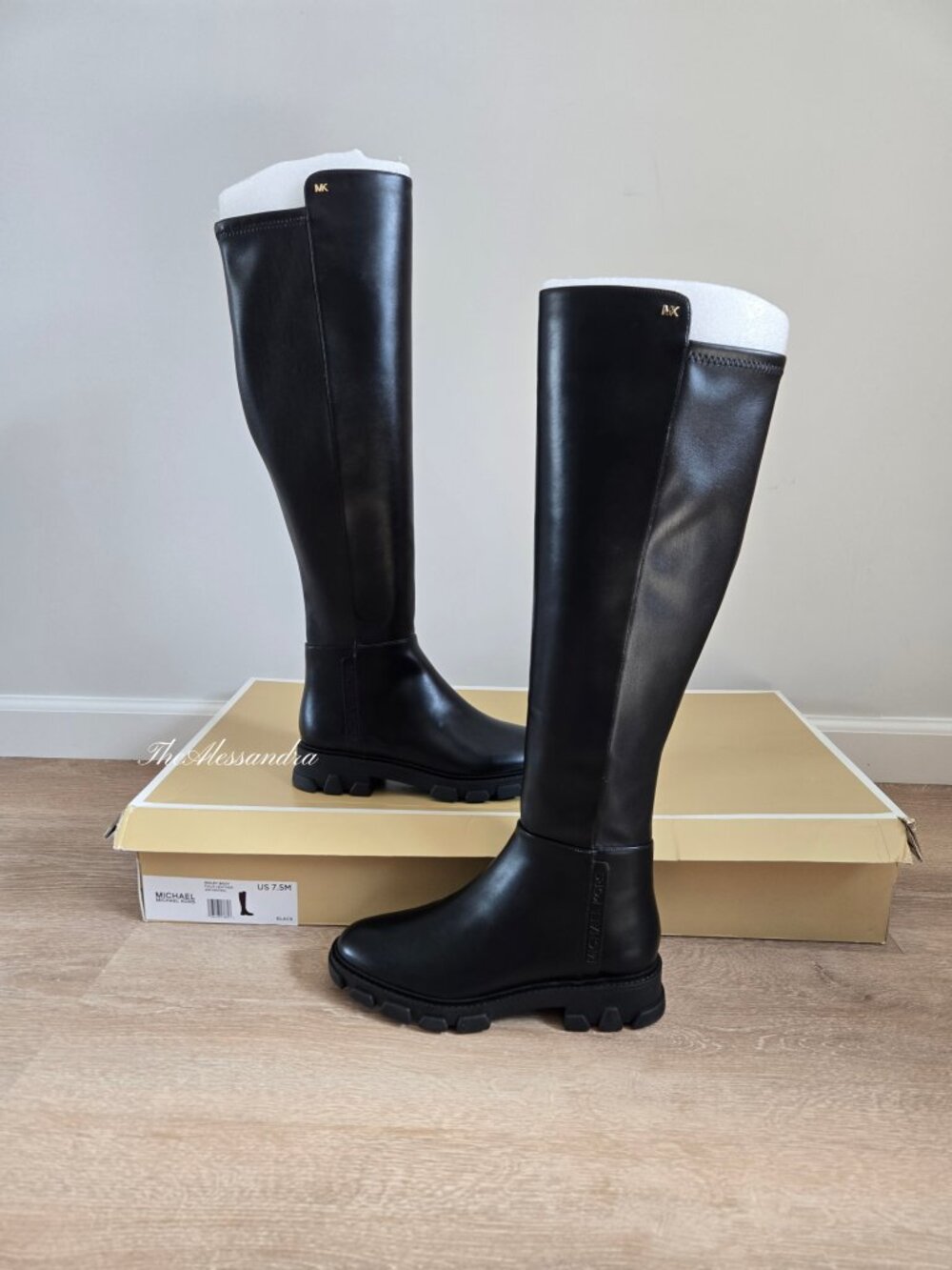 MICHAEL Michael Kors Ridley Black Leather Riding Boots Size 7.5 New In Box $275